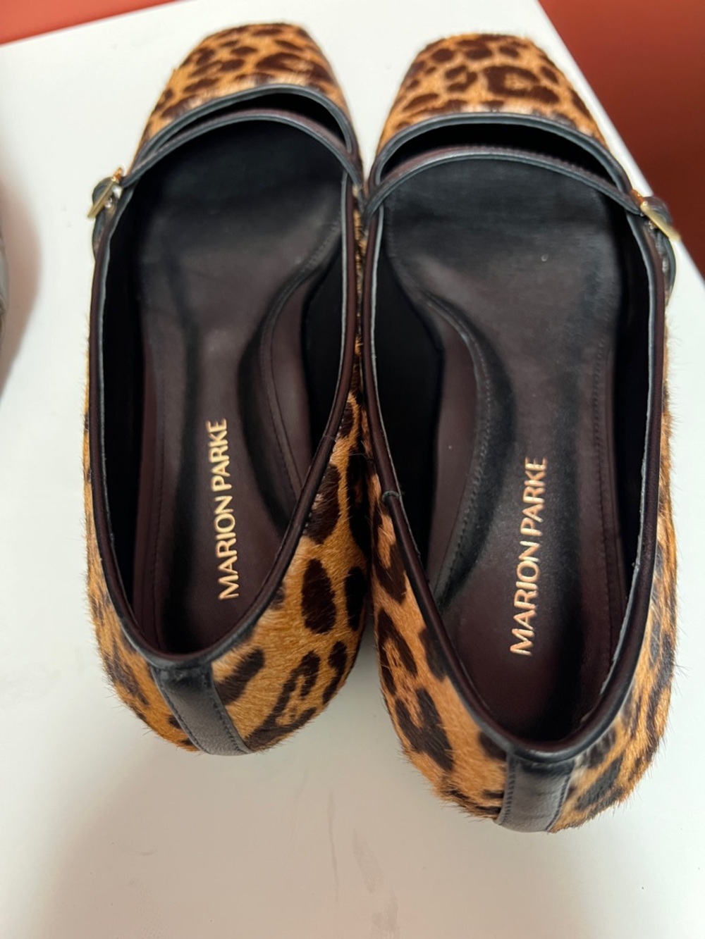 Marion Parke Pony Hair Leopard Print Mary Jane Ballet Flats - Brown 37